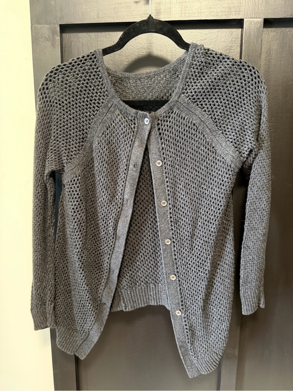 Michael Kors Gray Open-Knit Button Cardigan